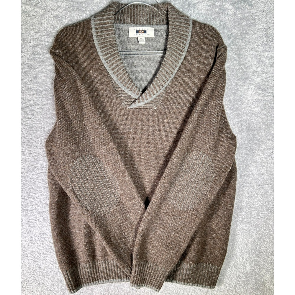 Joseph Abboud Wool Blend Shawl Collar Sweater XL Brown Gray Elbow Patches